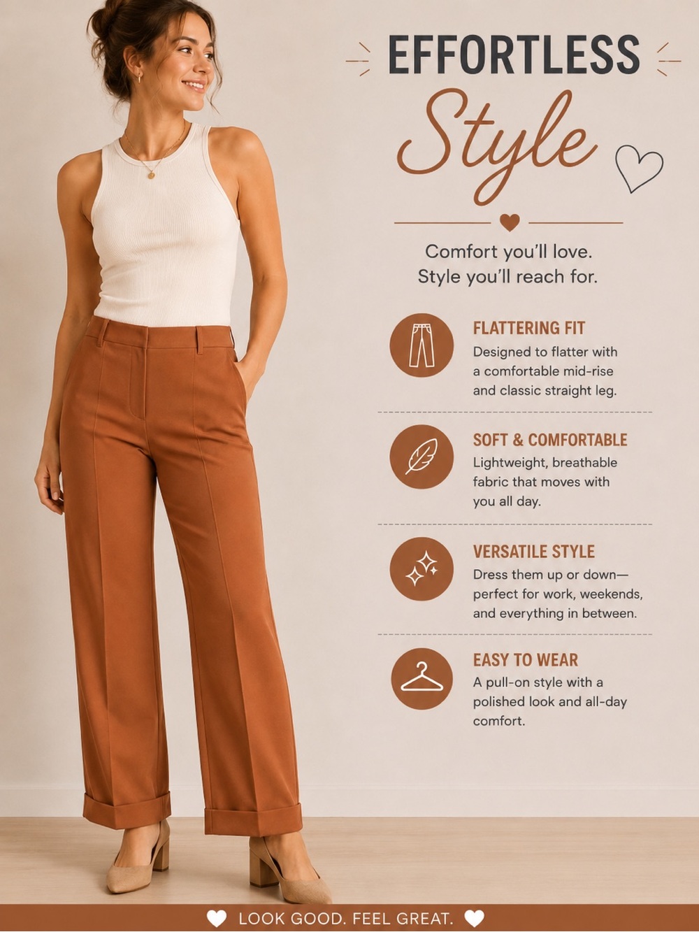 High-Rise Wide Leg Pull-On Pants - Rust Brown